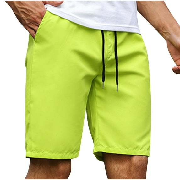 Men's Casual Shorts Solid Color Straight Leg Shorts Drawstring Casual Sports Shorts Mint Green