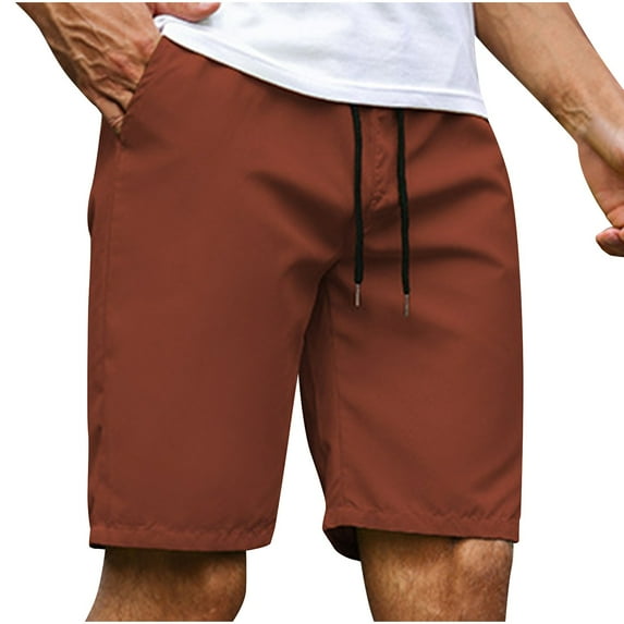 ZQUUVOU Men's Casual Shorts Solid Color Straight Leg Shorts Drawstring Casual Sports Shorts Red