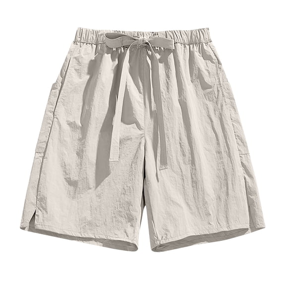 ZQUUVOU Men's Casual Shorts Summer Comfortable Drawstring Pocket Elastic Waist Shorts Khaki