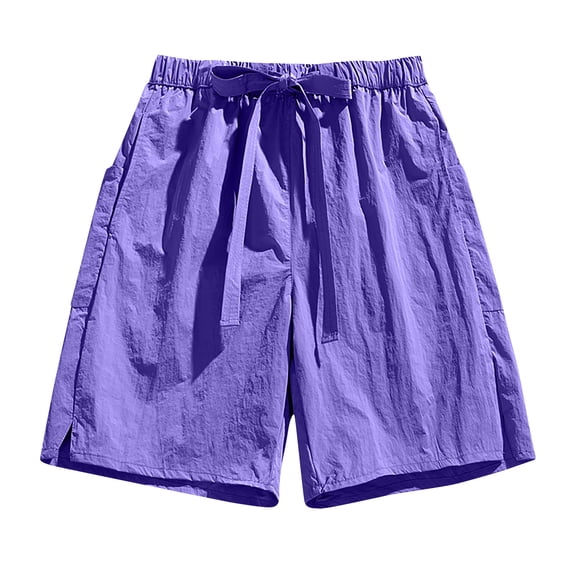 Men's Casual Shorts Summer Comfortable Drawstring Pocket Elastic Waist Shorts Purple