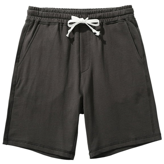 Men's Casual Shorts Summer Cotton Relaxed Fit Loose Solid Color Drawstring High Wrist Shorts Dark Gray