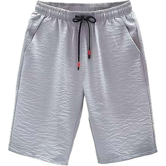 Men's Casual Shorts Twill Shorts for Men Nylon with Pockets Athletic Wear for Men Athletic Long Men's Polyester Surf Workout Long Compression Work Out Short Light Gray M
