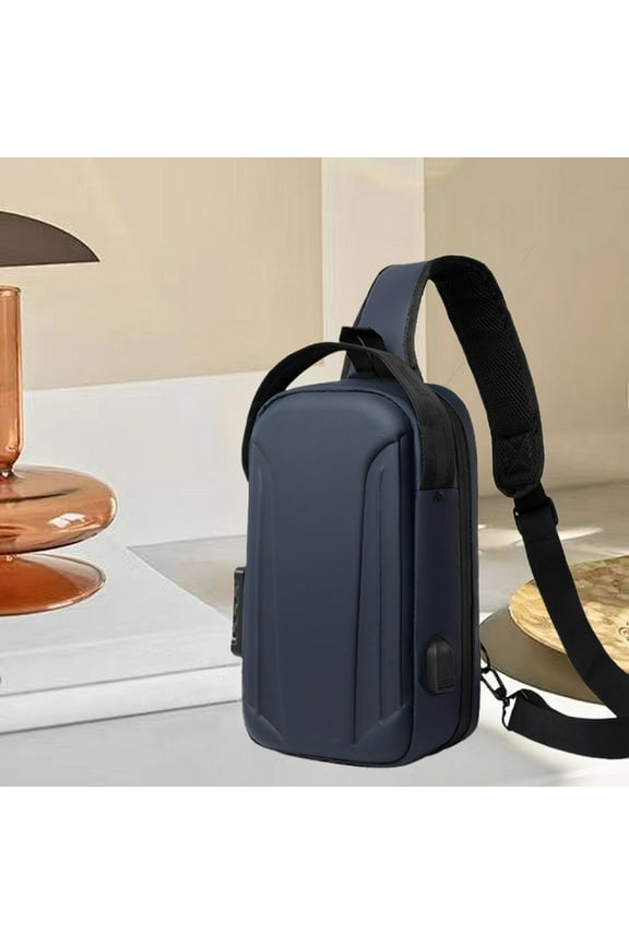 Men's Casual Shoulder Backpack Lightweight EVA Satchel Bag | Trendy Small Travel Crossbody Briefcase | Multi-Functional Messenger | Gray Blue | 32 x 21 x 11 cm