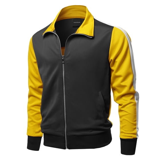 Men's Casual Shoulder Panel Color Block Zip-Up Track Jacket