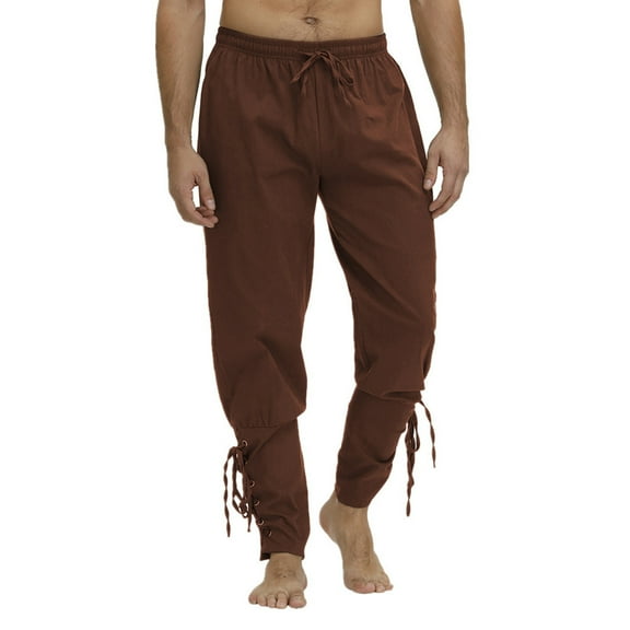 Men's Casual Skinny Pants with Straps, Solid Color Trousers for Drama Performances, Stage Shows, Theatrical Events and Fashionable Costume Wear,Brown,M