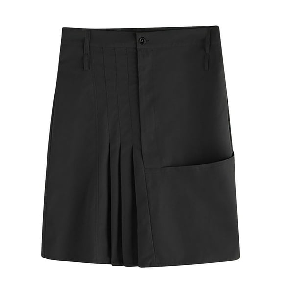Men's Casual Skirt Scottish Style Solid Skirt Men's Middle Ages Pleated Skirt Button Have Pockets Hip Skirt Role-playing Costume Skirt Black XXXXL