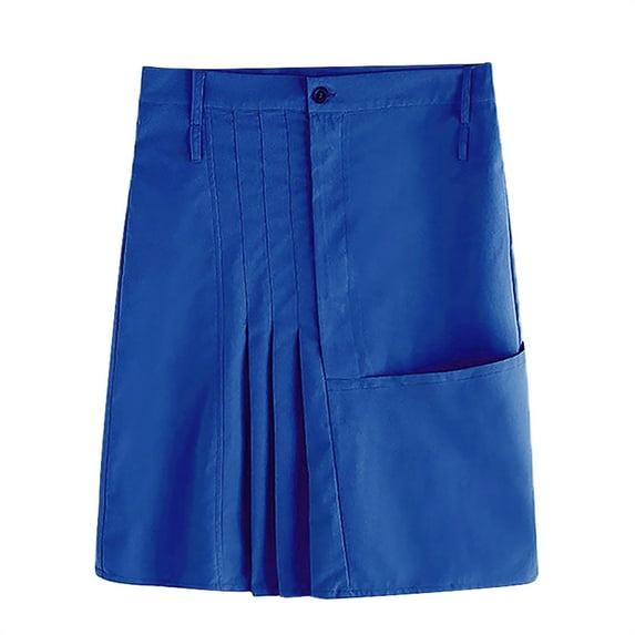Men's Casual Skirt Scottish Style Solid Skirt Men's Middle Ages Pleated Skirt Button Have Pockets Hip Skirt Role-playing Costume Skirt Blue XL