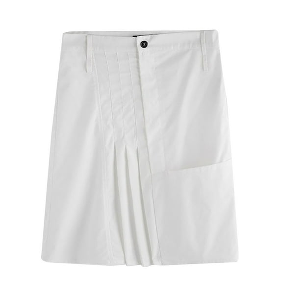 Men's Casual Skirt Scottish Style Solid Skirt Men's Middle Ages Pleated Skirt Button Have Pockets Hip Skirt Role-playing Costume Skirt White XXXL