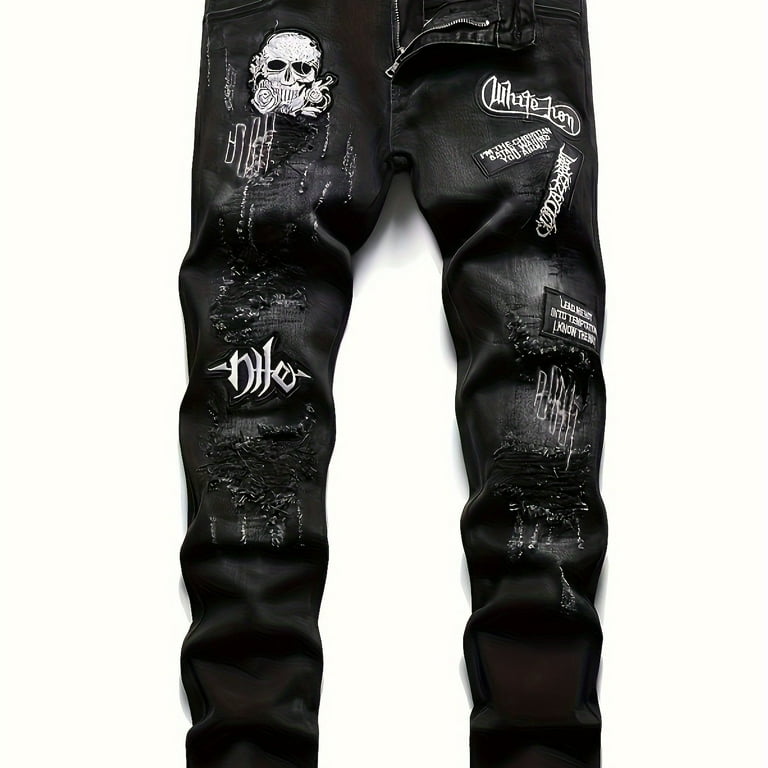パンツ Roen skull crush black denim pants emo Roen skull crush black denim pants emo