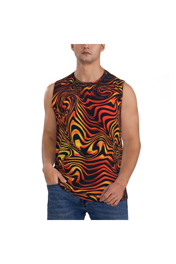 Men's Casual Sleeveless T-Shirt Athletic Tank Top Gym Workout Tee, Burn Curved Line Fire