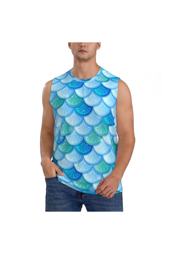 Men's Casual Sleeveless T-Shirt Athletic Tank Top Gym Workout Tee, Fish Scale Pattern