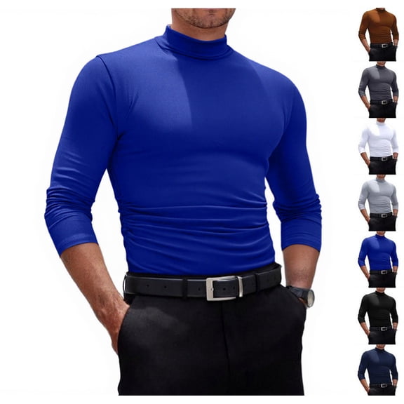 Men's Casual Slim Fit Basic Tops Knitted Lightweight Turtleneck Pullover Sweater Blue XL