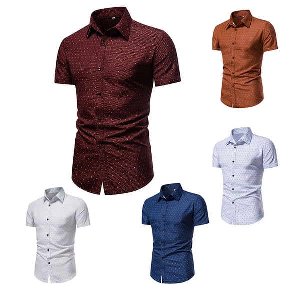 Men's Casual Slim Fit Button Down Lapel Short Sleeve Shirt Tops Solid Color Business Casual Work Office Modern Fashion Essential | AESTIVO,Navy L