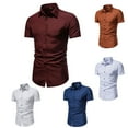 thumbnail image 1 of Men's Casual Slim Fit Button Down Lapel Short Sleeve Shirt Tops Solid Color Business Casual Work Office Modern Fashion Essential | AESTIVO,Red L, 1 of 4