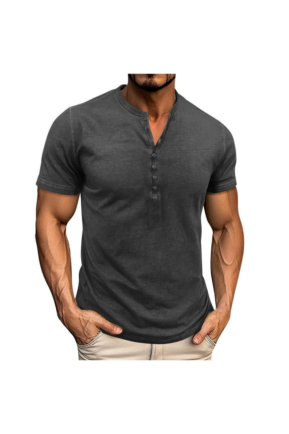 Men's Casual Slim Fit Henley Shirt Short Sleeve Regular Fit Button Down Shirts Summer Beach Sport Hippie Tshirts