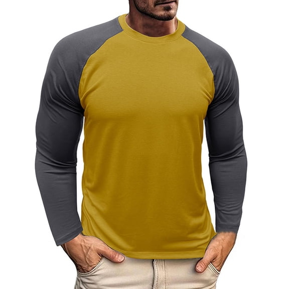 Men's Casual Slim Fit Long Raglan Sleeve Baseball Workout Active Sports Gym Hiking T Shirts