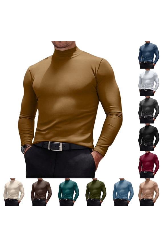 Men's Casual Slim Fit Long Sleeve Turtleneck Pullover Lightweight Basic Top for Spring Fall Layering,Complexion,L