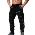 thumbnail image 1 of ZQUUVOU Men's Casual Slim Fit Punk Gothic Pockets Patch Buckle Zipper Pants Trousers A-Black, 1 of 6