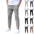 thumbnail image 1 of Men's Casual Slim-Fit Solid Color Nine-Point Pants with Pockets, Ankle-Length Trousers for Business Casual and Daily Outfits,Dark Gray,S, 1 of 8