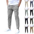 thumbnail image 1 of Men's Casual Slim-Fit Solid Color Nine-Point Pants with Pockets, Ankle-Length Trousers for Business Casual and Daily Outfits,Navy,M, 1 of 8