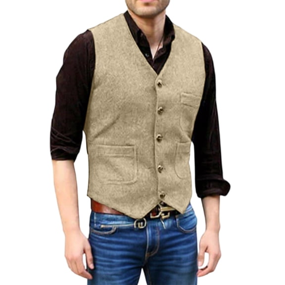 Men's Casual Slim-Fit Suit Vest, Khaki, Size M