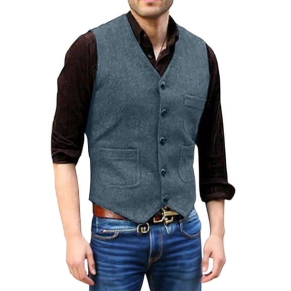 Men's Casual Slim-Fit Suit Vest, Light Blue, Size M