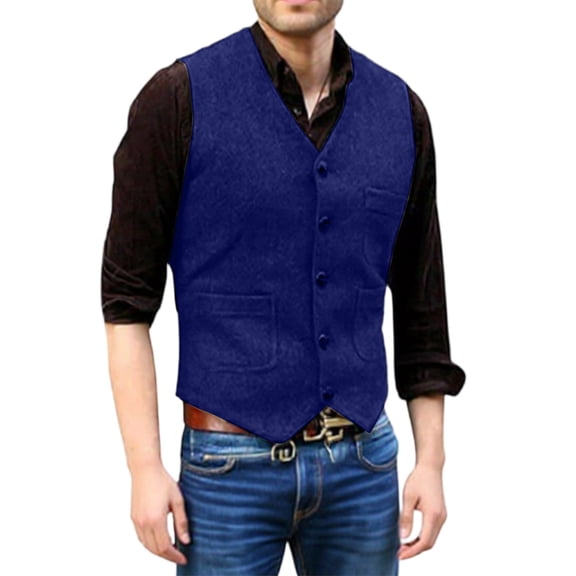 Men's Casual Slim-Fit Suit Vest, Royal Blue, Size XXXL