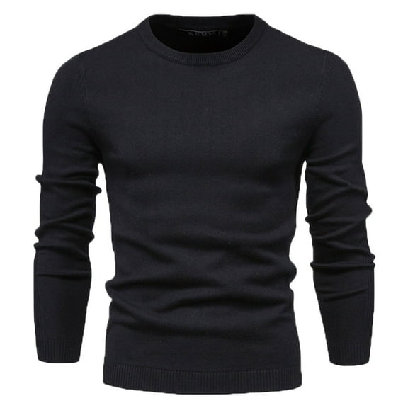 Men's Casual Slim Fit Sweaters Crewneck Lightweight Pullover Long Sleeve Solid Color Knitted Top Winter Warm Blouses (Black M)
