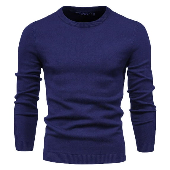Men's Casual Slim Fit Sweaters Crewneck Lightweight Pullover Long Sleeve Solid Color Knitted Top Winter Warm Blouses (Navy XL)