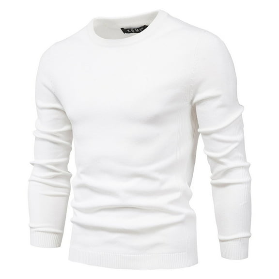Men's Casual Slim Fit Sweaters Crewneck Lightweight Pullover Long Sleeve Solid Color Knitted Top Winter Warm Blouses (White S)