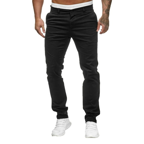 Men's Casual Slim Fit Trousers Solid Color Mid Pocket Fashion Pants Comfortable Lightweight Stretchable Full Length Pant Mens Beach Pants Trousers Vacation Cargo Pants