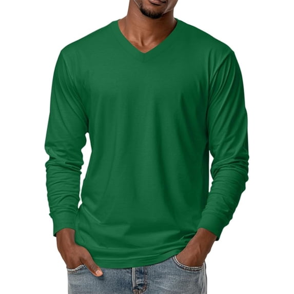 Men's Casual Slim Fit V-Neck Long Sleeve Shirts Casual Cotton T-Shirts Longline Tee Solid Color Soft Shirts for Daily
