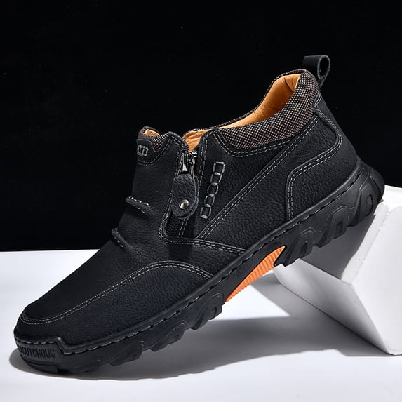 Men's Casual Slip-On Outdoor Shoes Comfortable Zipper Walking Boots