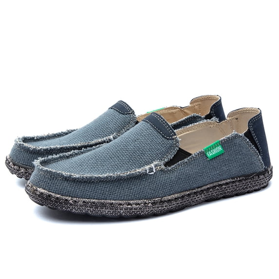 Men’s Casual Slip-On Shoes, Woven-Texture Upper, Elastic Side Panels, Moc-Toe Loafer Style, Flexible Outsole for Daily Wear