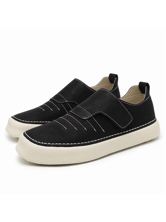 Men's Casual Slip-On Shoes with Hook-and-Loop Strap, Round Toe and Stitched Cupsole