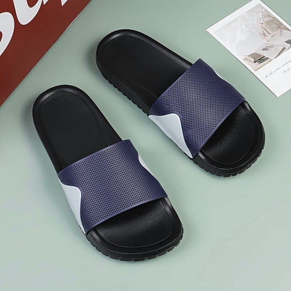 Men's Casual Slip-On Slides, Lightweight EVA Sole Non-Slip Durable Sandals, Odor Resistant PVC Upper Comfort Slippers for All-Season Daily Wear Beach and Street Use