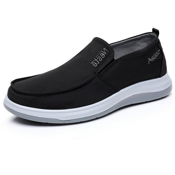 Men's Casual Slip On Sneakers Canvas Comfortable Breathable Outdoor Non-Slip Durable Shoes Black 9 US