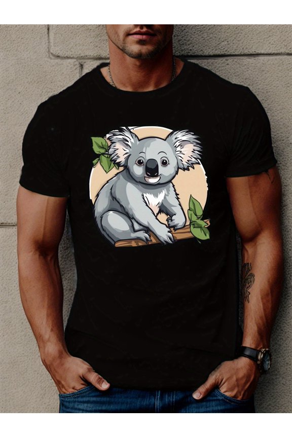 Men's Casual Sloth Graphic Tee - Soft Polyester, Crew Neck, Short Sleeve T-Shirt for Summer & All Seasons