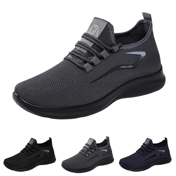 Men's Casual Sneakers Breathable Fabric Upper, Lightweight MD Sole Lace-Up Low-Top All-Season Modern Shoes Gray 44