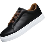 Men's Casual Sneakers, Rotary Dial Closure Low Top Walking Shoes, Faux Leather Fashion Shoes