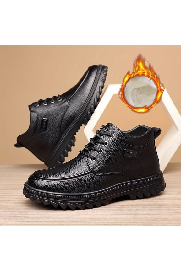 Men's Casual Snow Boots, Anti-skid Windproof Lace-up Ankle Boots with Fuzzy Lining for Outdoor, Winter Boots