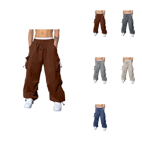 Men's Casual Solid Cargo Pants, Streetwear Construction Pants with Woven Pocket, Foot Rope Tie & Color Waistband