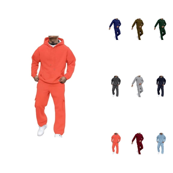 Men's Casual Solid Color 2-Piece Sweat Suit Set, Relaxed Fit Jogging Tracksuit for Spring Autumn Winter Outdoor Activities