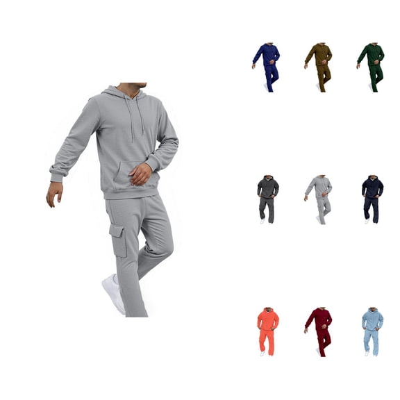 Men's Casual Solid Color 2-Piece Sweat Suit Set, Relaxed Fit Jogging Tracksuit for Spring Autumn Winter Outdoor Activities