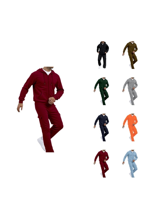 Men's Casual Solid Color 2-Piece Sweat Suit Set, Relaxed Fit Jogging Tracksuit for Spring Autumn Winter Outdoor Daily Wear