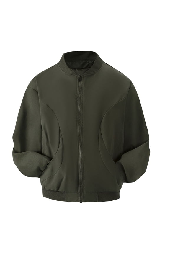 Men's Casual Solid Color Baseball Collar Jacket - Sports Workwear Thin Coat, Army Green, Size XXXL