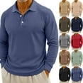 thumbnail image 1 of Men's Casual Solid Color Button Long Sleeve Polo Shirt, Henley Collar Sport Top for Gym, Casual Fridays and Everyday Comfort,Khaki,3XL, 1 of 7