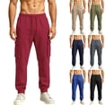 thumbnail image 1 of Men's Casual Solid Color Cargo Pants, Loose Fit Elastic Drawstring Waist Athletic Workout Trousers with Multi Side Flap Pockets Khaki 2XL, 1 of 6