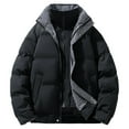 thumbnail image 1 of Men's Casual Solid Color/Checked Patchwork Standing Lapel Jacket Thick Warm Quilted Outdoor Parka, 1 of 3