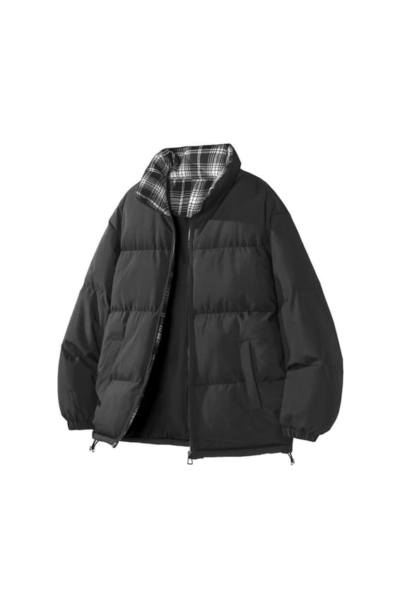 Men's Casual Solid Color Checkered Print Long Sleeveless Stand Up Collar Pocket Plus Zipper Jacket,Jacket Men Jackets for Men Light Jackets for Men Winter Jackets for Men Coats for Men1